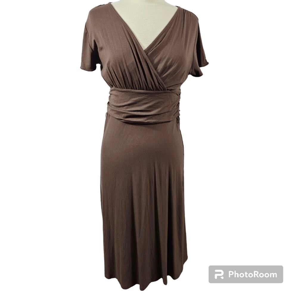Talbots Petites Brown Rayon and Spandex Short Sleeve Dress NWT Petite M